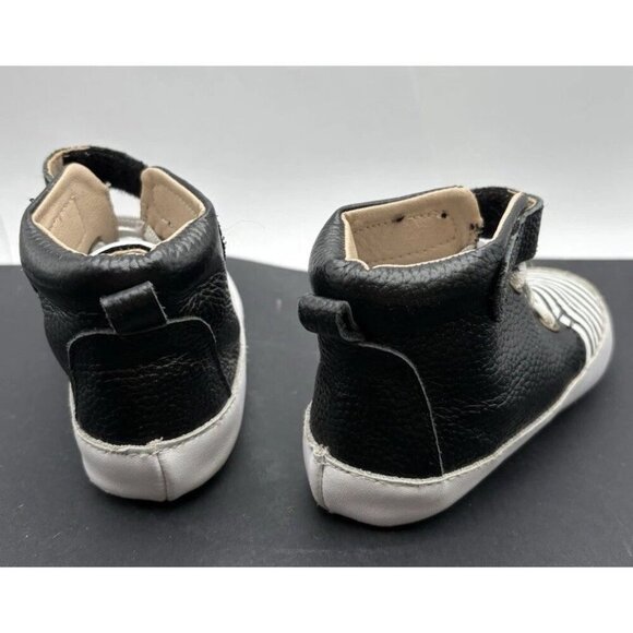 MONKEY FEET Boys 18-24 Months High Tops Leather Black/white - Picture 2 of 5